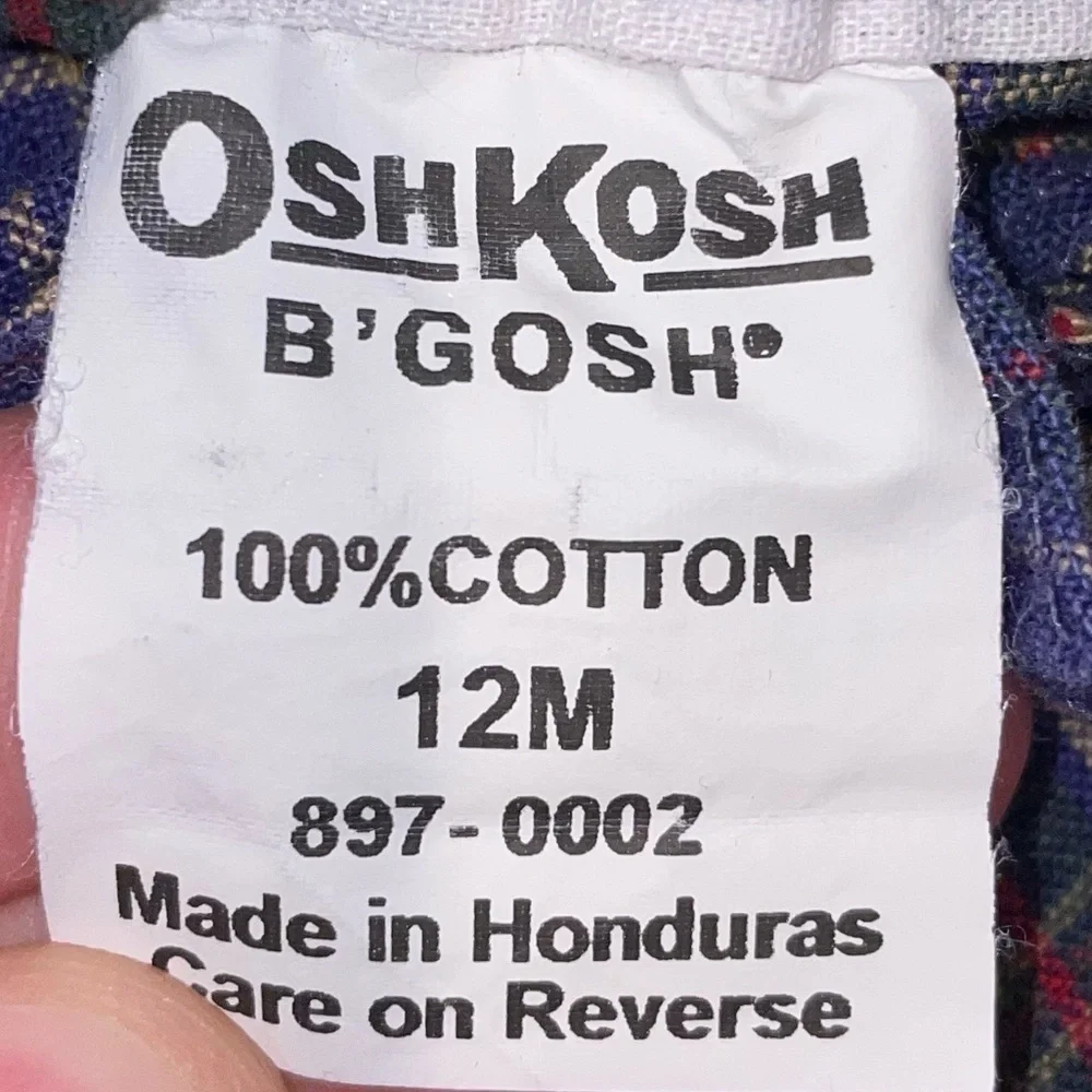 OshKosh B'Gosh Plaid Overall Vestbak Full Length Adjustable Straps Snap Closure